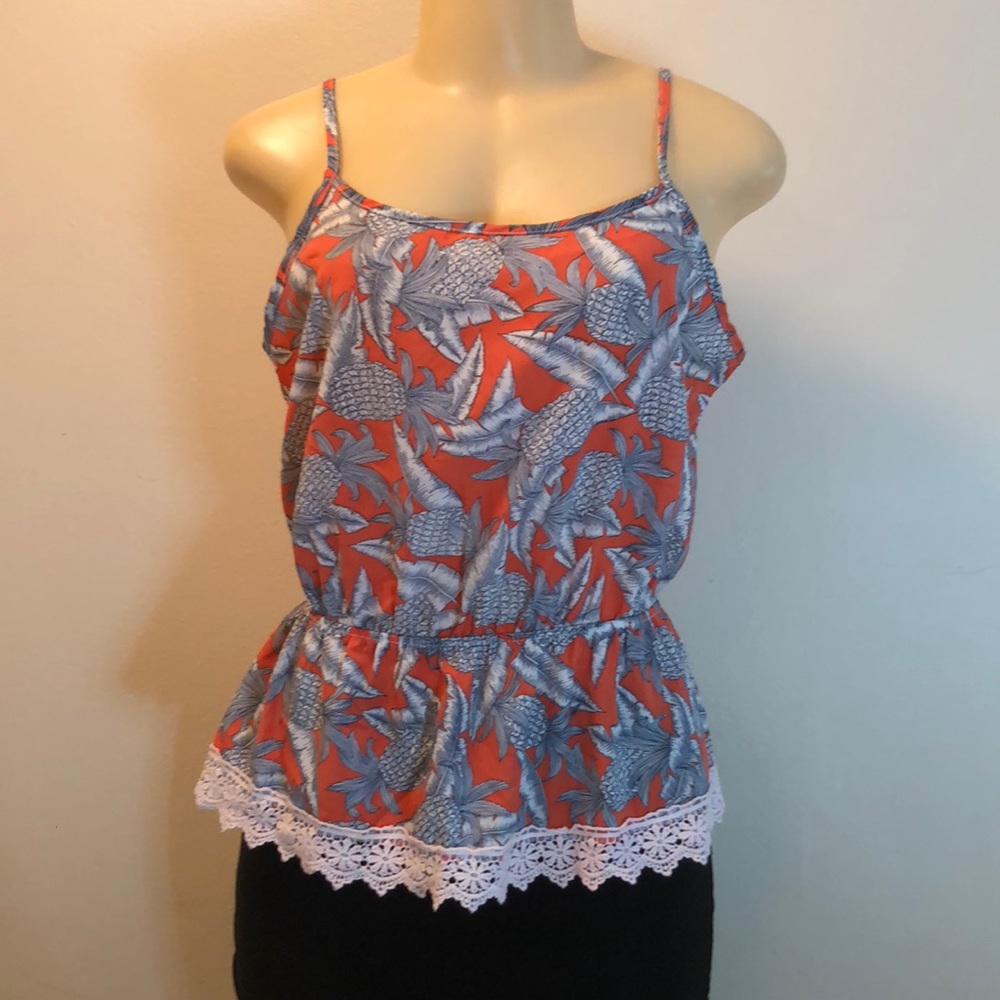 Orange Gray  spaghetti strap blouse